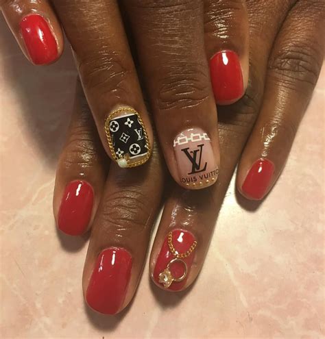 louis vuitton nails black and red|how to make Louis Vuitton nails.